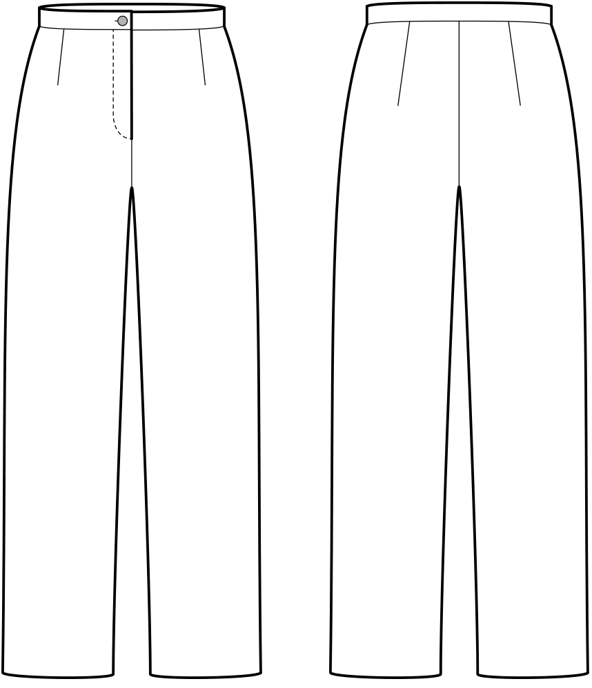 Vorder- und Rückansicht der technische Zeichnung einer Hose