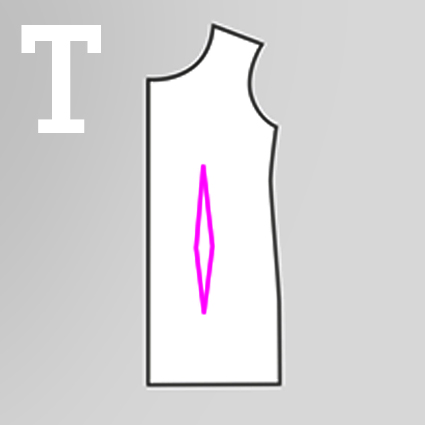 Eine technische Zeichnung zeigt den Taillenabnäher in einem Vorderteil Schnittteil.